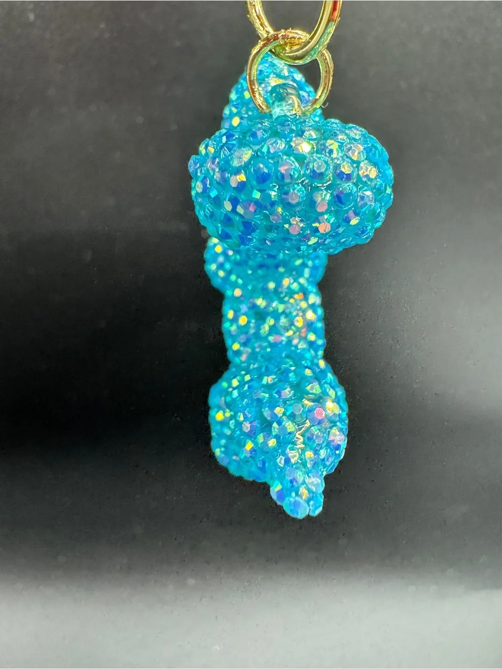 Hand Blinged Aqua Balloon Dog Bag Charm Keychain Resin Rhibestones